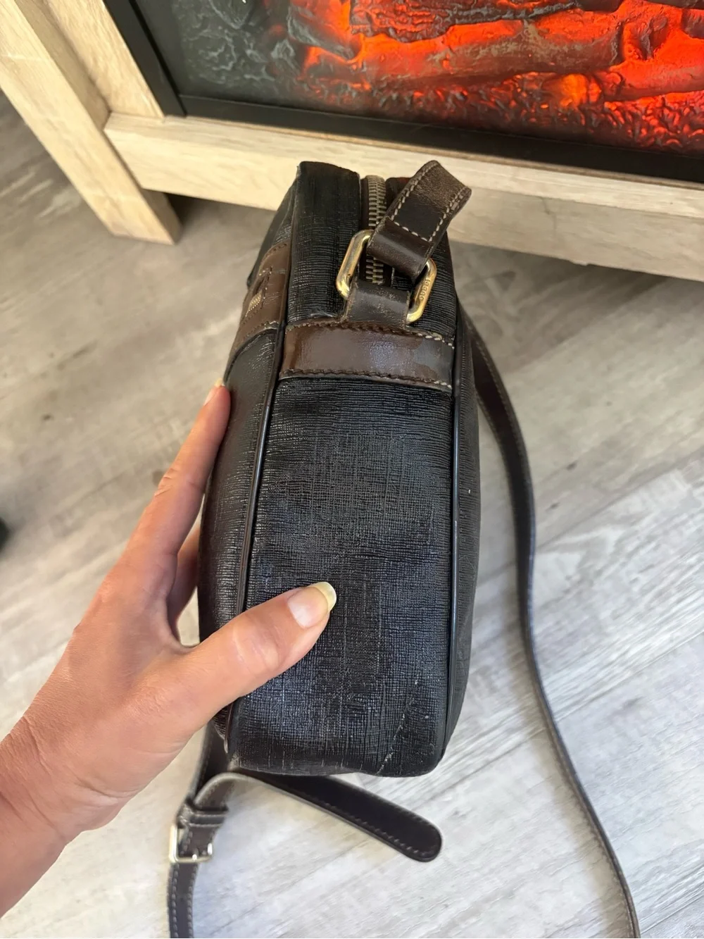 Authentic GUCci vintage brown black crossbody bag purse tote handbag